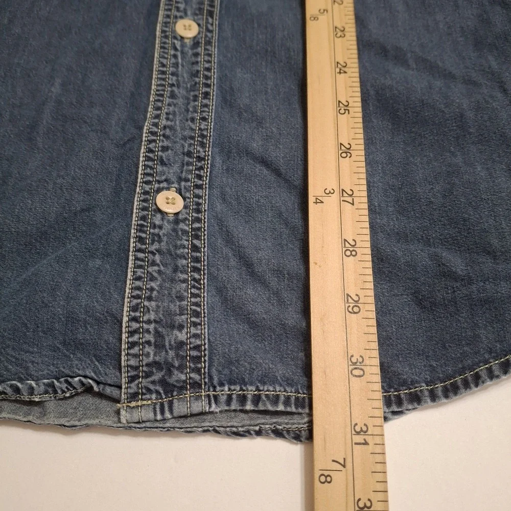 Vintage Banana Republic Denim Shirt M Blue Contrast Cuffs‎ Double Pocket Cotton